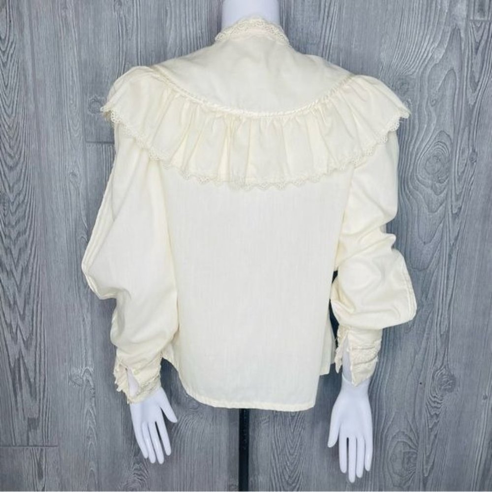 Vintage Victorian lace ruffle high collar blouse long sleeve shirt cottage core - Picture 4 of 6